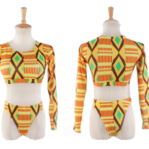 African Print Long Sleve Two piece set Swimsuit